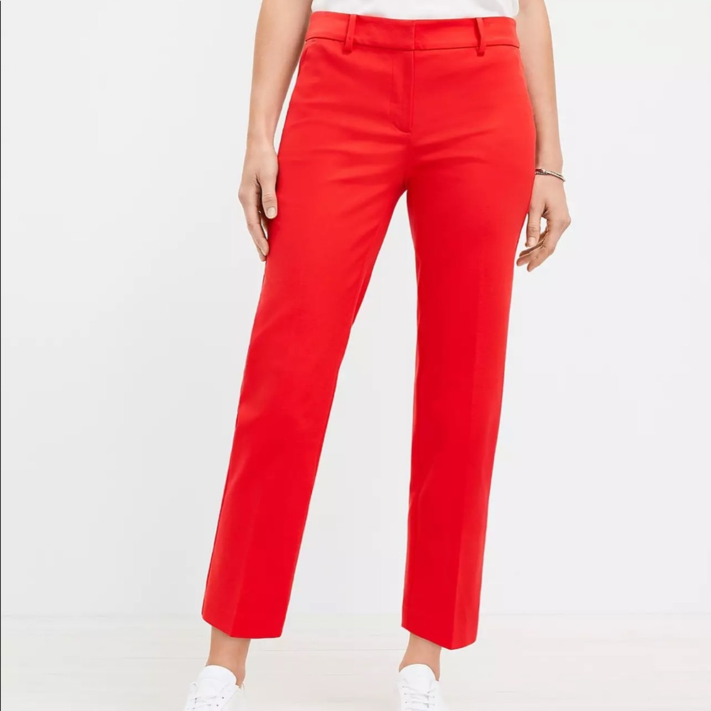 LOFT Red Ankle Pants curvy new tailored dress slack office casual pant pockets